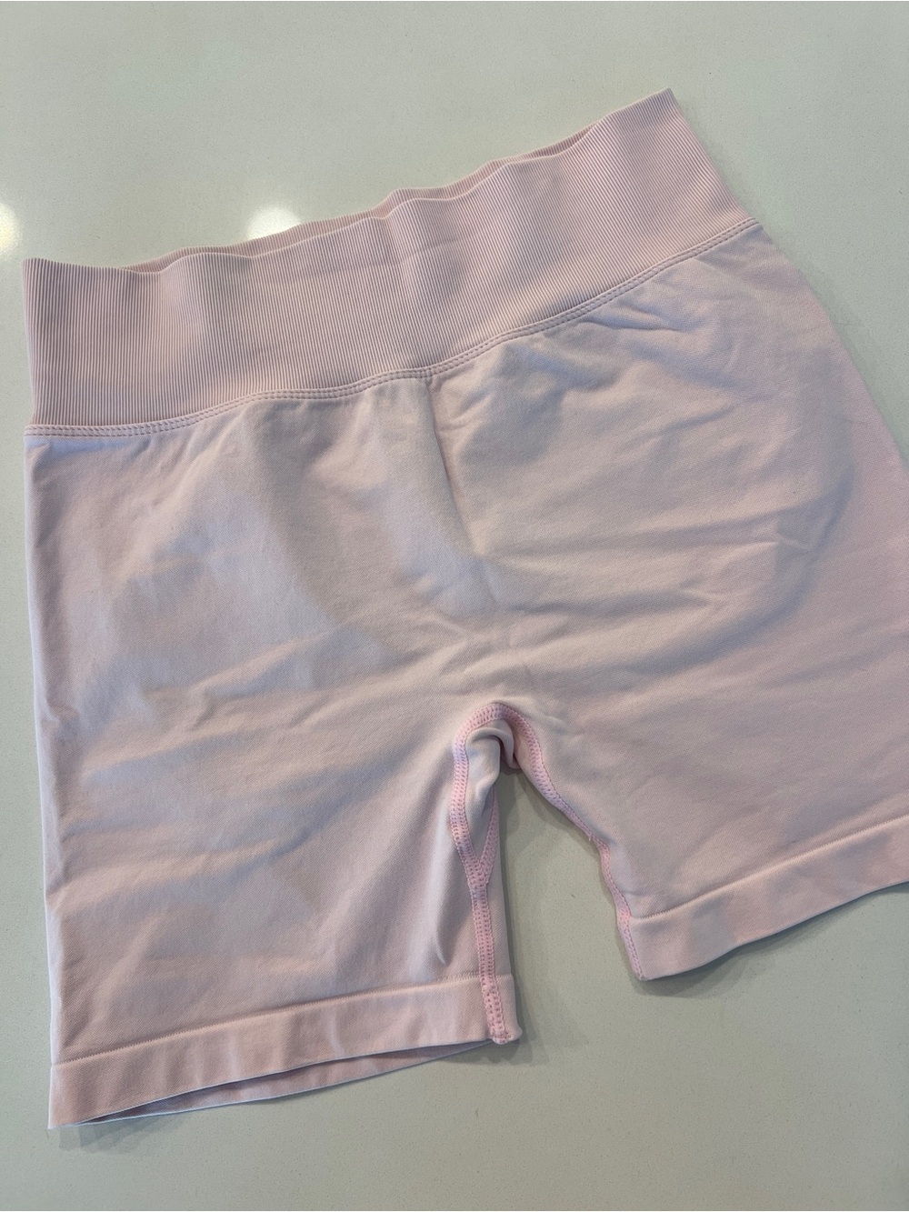 Velocity Women's High-Waist Light Pink Ruched Bike Shorts - Picture 3 of 3
